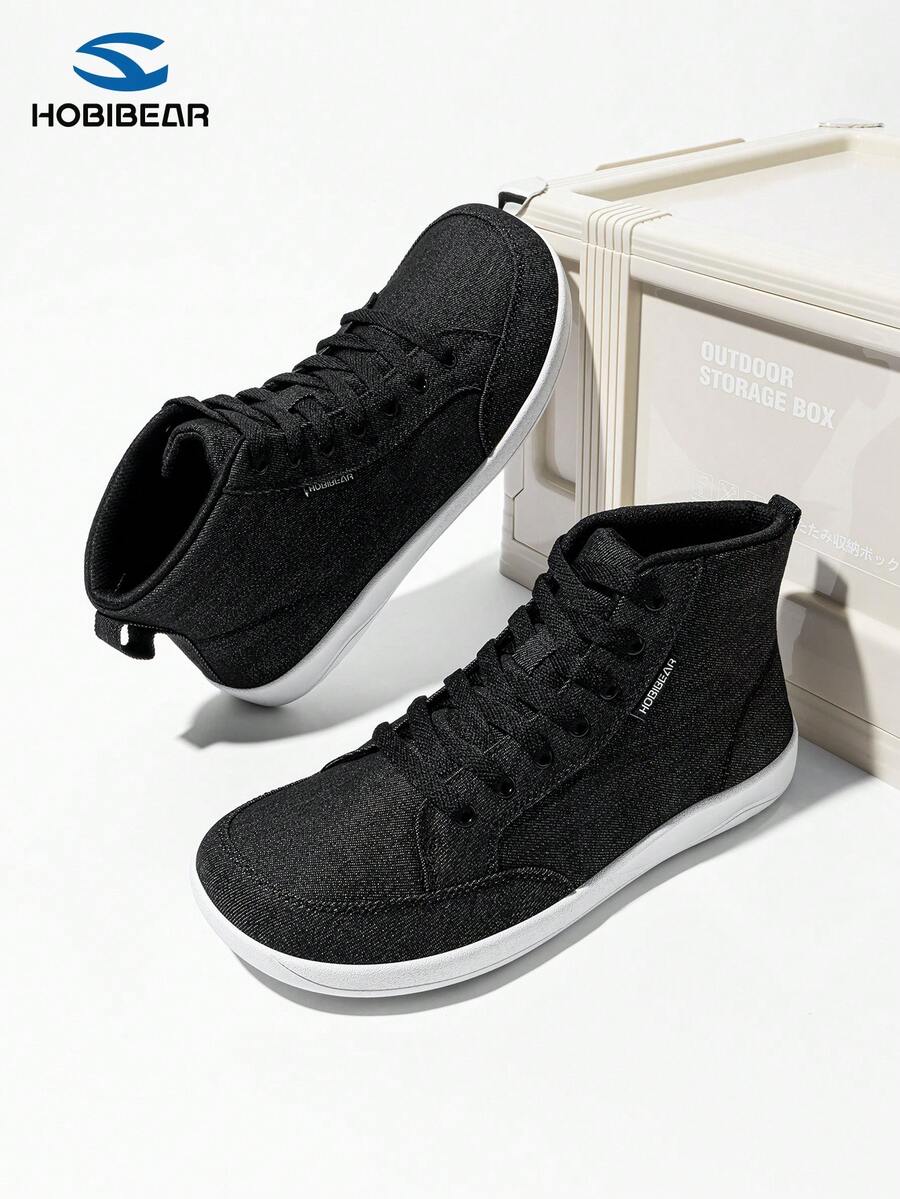 HOBIBEAR Women Barefoot Shoes | Wide Toe Box | High Top Canvas | Comfortable Trail Running - Black and White - View 1