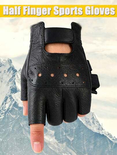 1pair Sheepskin Gloves For Fitness, Men's And Women's Dumbbell Horizontal Bar Training, Wear-Resistant And Anti Slip Driving, Motorcycle Half Finger Sports Gloves, Men's Outdoor Fishing Sun Protection Gloves, Women's Daily Commuting Touch Screen Gloves, A Pair Of Casual Street Style Leather Half Finger Gloves