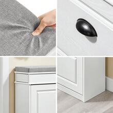 SoBuy 帶座墊的換鞋凳，儲物空間，帶蓋鞋櫃，鞋架，狹窄，節省空間的長凳，帶儲物空間，適用於走廊、客廳，白色復古木紋效果 75x51x24cm FSR82-L-WG - 75x51x24 cm 白色 - 查看 7