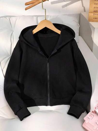 1pc Girls Hooded Zip-Up Sweatshirt, Children Casual Sports Jacket, Autumn/Winter