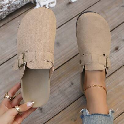 Women's Commuter Slip-On Mules With Metal Buckle Detail, Non-Slip Rubber Sole, Suitable For Work And Commuting