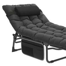 Yitahome Adjustable Sun Lounger With Cushion, 190 X 68 X 31 Cm, Foldable, 5-Position Adjustable, With Removable Headrest And Side Pocket, Load Capacity 136 Kg, For Garden, Beach And Camping, Black - 黑色 - 查看 4