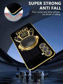 1pc Straight Edge Millennium Style Cute Astronaut Sliding Bracket Design Phone Case Compatible With Apple 16 Pro Max, Galaxy S24 Ultra, Edge 30, Infinix Smart 8, Infinix Hot 40i, Transsion Spark 20, Transsion Spark 20C, Transsion Spark Go 2024, Redmi Note 13 Pro+, Honor X8 - Black - View 5