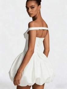 Off-The-Shoulder Dress With Straight Shoulders, Fitted Silhouette, And Sexy Drop Shoulders Featuring Puff Sleeves And A Bud-Shaped Skirt - 白色 - 查看 5