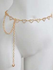 1pc Fashionable Heart-Shaped Rhinestone Waist Chain Metal Braided Belt For Women, Perfect Fit For Summer Dresses With Versatile And Personalized Style Halloween Valentine's Day Summer, School Fall, Autumn, Halloween - Bạc - Xem 3