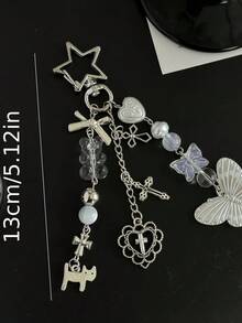 1 PC Y2K Millennium Style Butterfly Bag Charm, Personalized Phone Chain, Teddy Bear Cross Bead Ornament, Keychain - The Perfect Gift - Multicolor - View 9