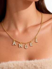 1pc Fashionable Minimalist Personalized Stainless Steel Zirconia Letter Women Nickname Short Gold Necklace - Style - View 13