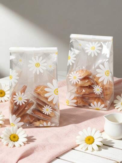 50pcs Daisy Baking Bags, Daisy Transparent Gift Bags, Birthday Party Candy Bags, Spring Party Cookie Bags, Snack Bags, Baby Shower Decor, Wedding Dessert Bags, Gender Reveal Decor, Bridal Shower Decor, Home Nuts & Grains Bags, Grocery Bags, Home Party Tabletop Decor, Kitchen Packaging Supplies, Room Decor, Home Decor, Birthday Gift Bags, Spring Decor, Daisy Decor, Birthday Favor Bags, Party Favors