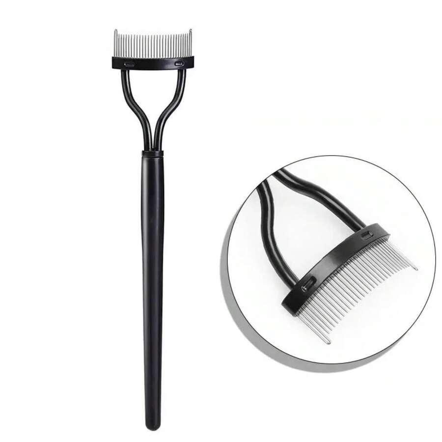 Eyelashs Brush Comb  Eyelash Separator Metal Teeth Foldable Eye Lash Curler Beauty Makeup Stainless Mascara Curl Make Up Tool - 黑色 - 查看 1