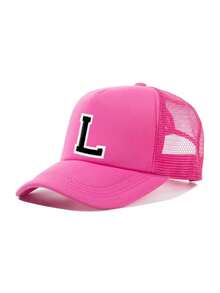 1pc 26 Alphabet Truck Cap, Fashionable Multifunctional Mesh Breathable Sun Hat, Suitable For Daily Life As A Gift - Hot Pink - View 9