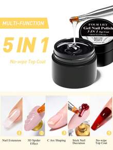 FOUR LILY 8ml 五合一免擦拭封层凝胶 - 指甲延长底胶、3D蜘蛛网效果、C型弧度塑形、美甲粘层、LED固化 - 無色 - 查看 1
