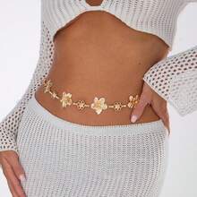 1pc Vintage Fashionable Personalized Metal Flower Waist Chain, Bohemian High-End Versatile Dress Chain Waist Belt, Suitable For Women In Any Occasion - 金色 - 查看 6