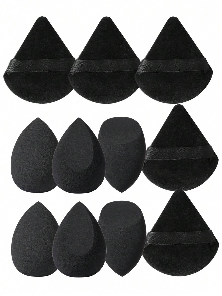 11件套化妆工具套装，包括：6个化妆海绵+5个三角粉扑 - 黑色 - 查看 1