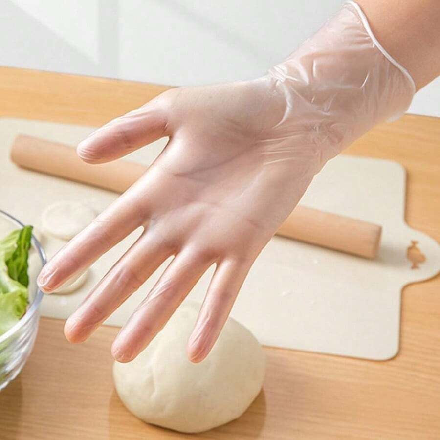 100 Disposable Transparent Plastic Gloves, Multifunctional And Convenient To Use, Comfortable And Snug, Suitable For Kitchen Preparation, Cooking, Baking And Food Processing - 100Pcs/M - View 1