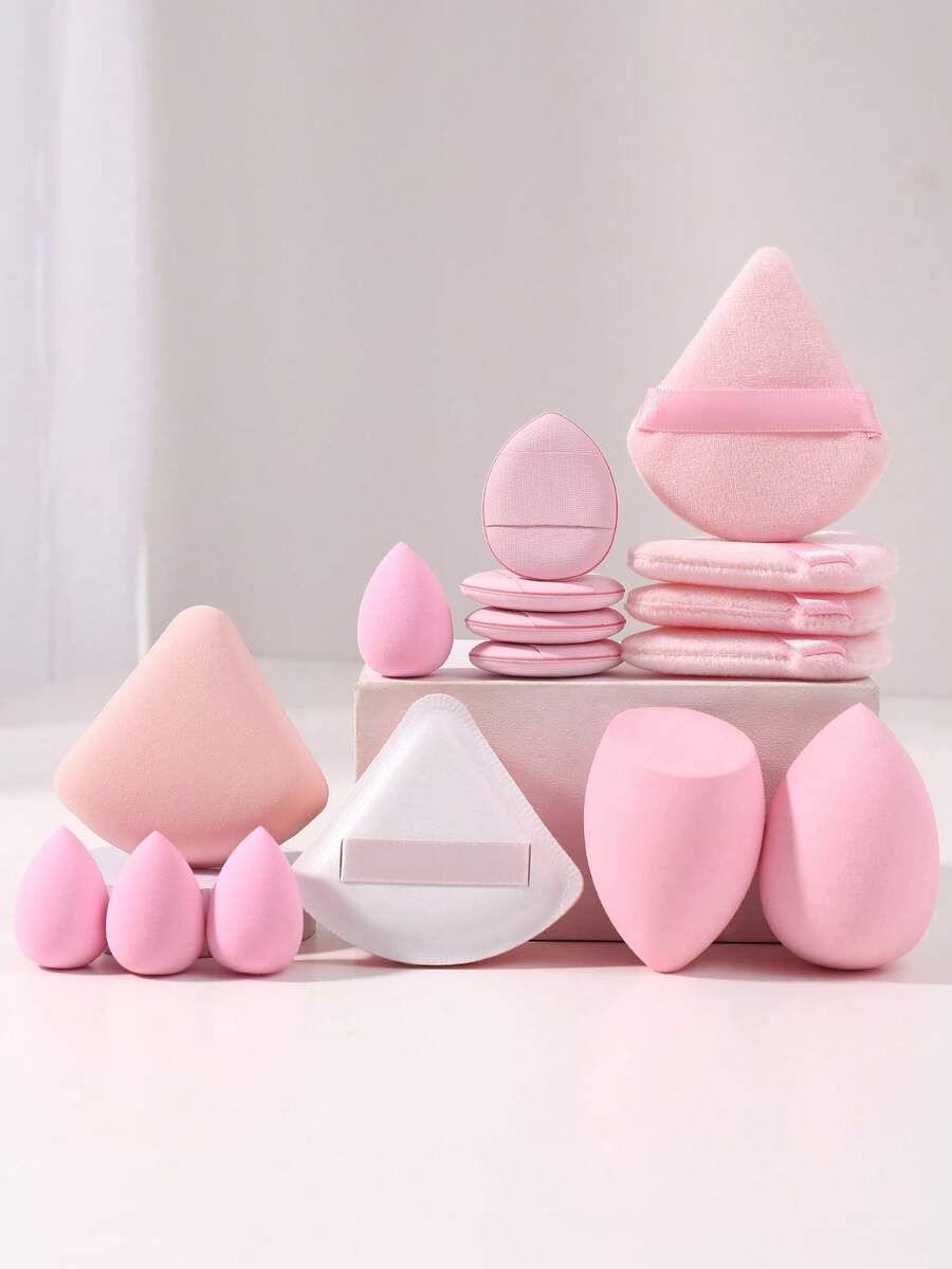 16件套化妆工具套装，包括：2个化妆海绵+4个迷你化妆海绵+4个三角粉扑+4个迷你气垫粉扑+2个气垫粉扑 - 彩色 - 查看 1