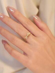 1pc Elegant Bow Knot Ring, Women's Jewelry, S925 Sterling Silver Zirconia Delicate Single Loop Ring, Exquisite Jewelry Suitable For Daily Wear - Gold - View 5