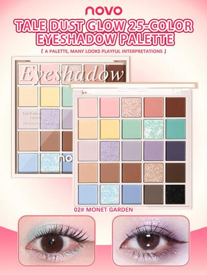 NOVO 25色超值眼影盘，持久多功能哑光珠光眼影、修容、高光、腮红三合一，千禧一代风格，时尚，彩妆，角色扮演，春夏必备，魅力色彩，迷人氛围，自然色调，鲜艳色调，质地柔滑