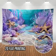 2D Flat, 1pc Mermaid Ocean Theme Party Banner - Mermaid Scale & Sea Creatures Backdrop, All-Season Indoor/Outdoor Decoration For Birthdays, Weddings, Showers - Easy To Hang Fabric With Oceanic Mermaid Design, 2D Flat - 1PC - 查看 4