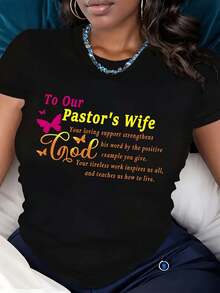 Camiseta de Agradecimiento para Esposa de Pastora,%, Transpirable, Longitud Regular, Camiseta Casual de Cuello Redondo para Todas las Estaciones - Negro - Ver 1