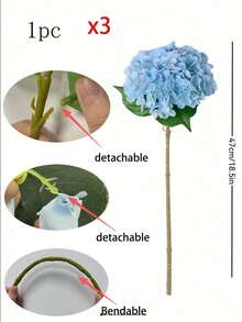 1/3/6/10pcs 18.5 Inch Blue Embroidered Artificial Flowers With Stems, Silk Satin Pom Pom Desk Decor Flowers, Suitable For Office, Party, Wedding, Faux Plants, Spring/Summer Decor, Garden, Room, Mother's Day, Father's Day Gifts - Blue - View 6