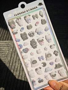 可愛3D浮雕毛絨動物植絨貼紙封印，適用於剪貼簿、可愛手機殼裝飾貼紙、學校文具用品，可重複使用貼紙，亮粉貼紙 - 黑色 - 查看 11
