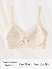 Ditsy Floral Print Lace Trim Bralette Lingerie - Apricot - View 5