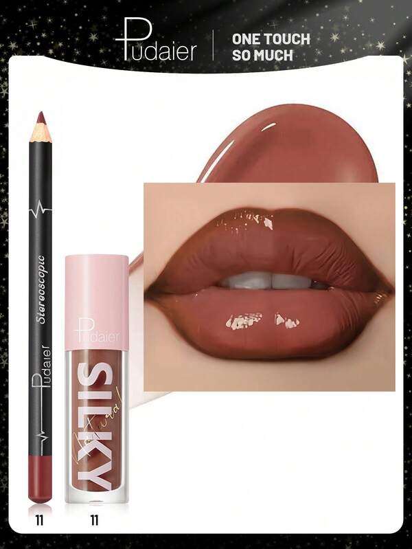 Pudaier Set de 2 en 1 para labios: Lápiz delineador de labios hidratante y brillo de labios | Larga duración, sin sangrado, tonos universales | Excelente regalo para el Día de San Valentín