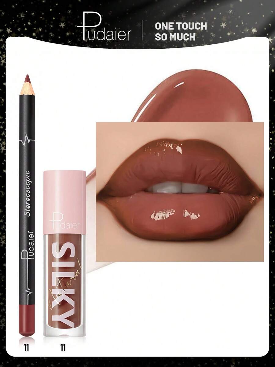 Pudaier Bộ sản phẩm môi 2 trong 1: Chì kẻ môi dưỡng ẩm và son bóng | Lâu trôi, không lem, nhiều màu sắc phù hợp với mọi tông da | Món quà tuyệt vời cho ngày Valentine - 11+11 - Xem 1