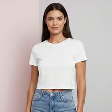 Women's Cropped Top, 100% Cotton, Basic, Plain, Round Neck. - 白色 - 查看 6