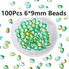 100 piezas de cuentas sueltas de forma de gota de vidrio de 6*9mm para hacer collares, aretes y manualidades de joyería - 100 gotas de agua transparentes, cada una de 6*9 mm de tamaño - Ver 3