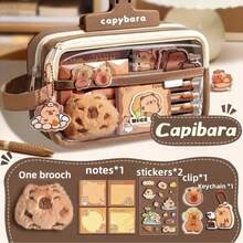 7-Piece Cute Capybara Stationery Set, Includes Pencil Case And Animal-Themed Desktop Storage Boxes, Ideal For Students And Animal Lovers, Essential Gift For Back To School, Halloween, Christmas, Easter,Bag - Brown - View 13