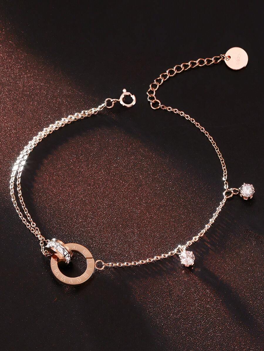 1pc S925 Sterling Silver Minimalist Hollow Circle Versatile Bracelet, Women's Daily Wear Linked Bracelet, Sweet Mori Style Elegant Bracelet - Round - View 1