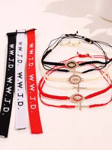 3件套 时尚独特设计 百搭个性化编织字母、十字架、圣母玛利亚吊坠手链套装，男女皆宜，日常佩戴及节日礼物首饰 - 彩色 - 查看 3