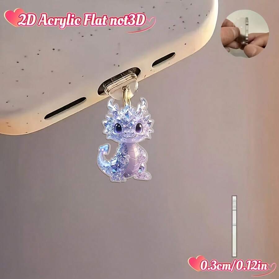 Nút bịt cổng sạc điện thoại bằng acrylic chống rối 2D, họa tiết rồng 2D, thích hợp cho điện thoại thông minh, bảo vệ cổng sạc, tương thích với iPhone và cổng Type-C. Phụ kiện điện thoại tinh tế, quà tặng nhỏ mùa xuân, quà kỷ niệm. - Loại C - Xem 1