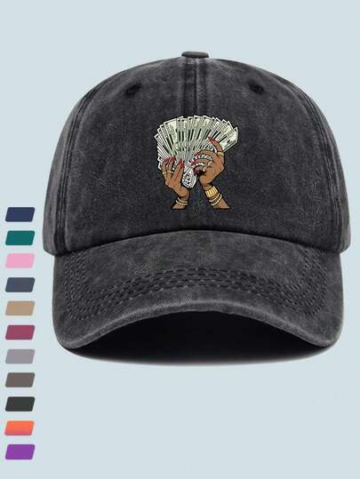 1顶复古女式棒球帽，印有美元钞票图案，可调节，男女通用休闲户外帽，适合所有季节