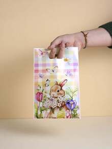 25pcs Easter Hand-Held Gift Bags, Featuring Rabbit And Egg Prints, For Packaging Candies, Cookies And Snacks As Gifts. - Multicolor - View 2