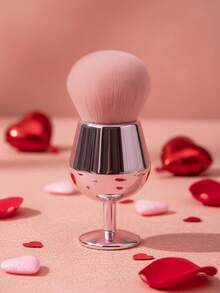 1pc High-Quality Pink Powder Brush, Unique Stemmed Makeup Brush, Niche Design Excess Powder Brush, Nail Dust Brush, Highlighter Brush, Fiber Hair Makeup Brush, Non-Absorbing, Fluffy Makeup Brush, Beauty Tools - Multicolor - View 1