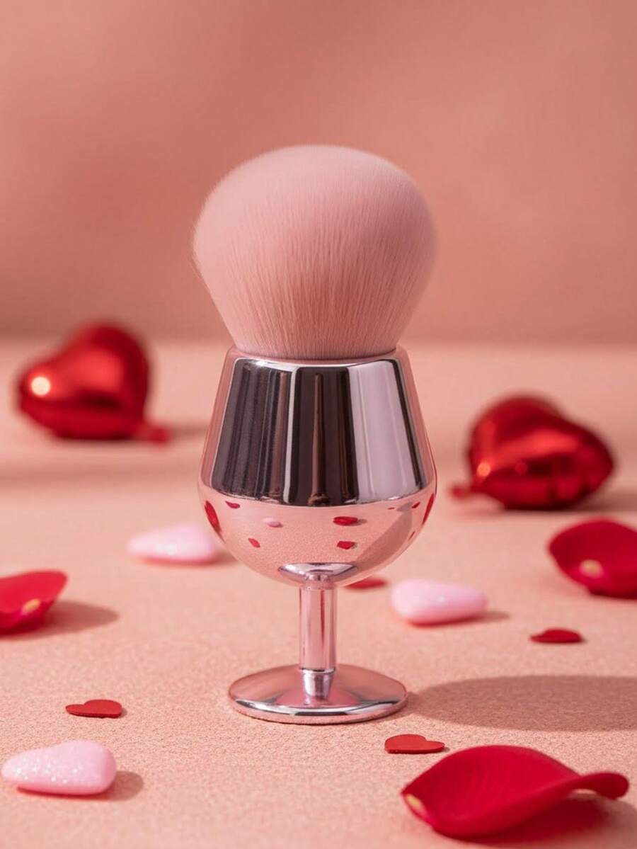 1pc High-Quality Pink Powder Brush, Unique Stemmed Makeup Brush, Niche Design Excess Powder Brush, Nail Dust Brush, Highlighter Brush, Fiber Hair Makeup Brush, Non-Absorbing, Fluffy Makeup Brush, Beauty Tools - Multicolor - View 1