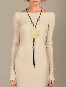 MARLIWOO 1pc Handmade Y-Shaped Bohemian Fashion Accessory, Vintage Round Geometric Jewelry Necklace, Casual Daily Wear - Golden - View 1