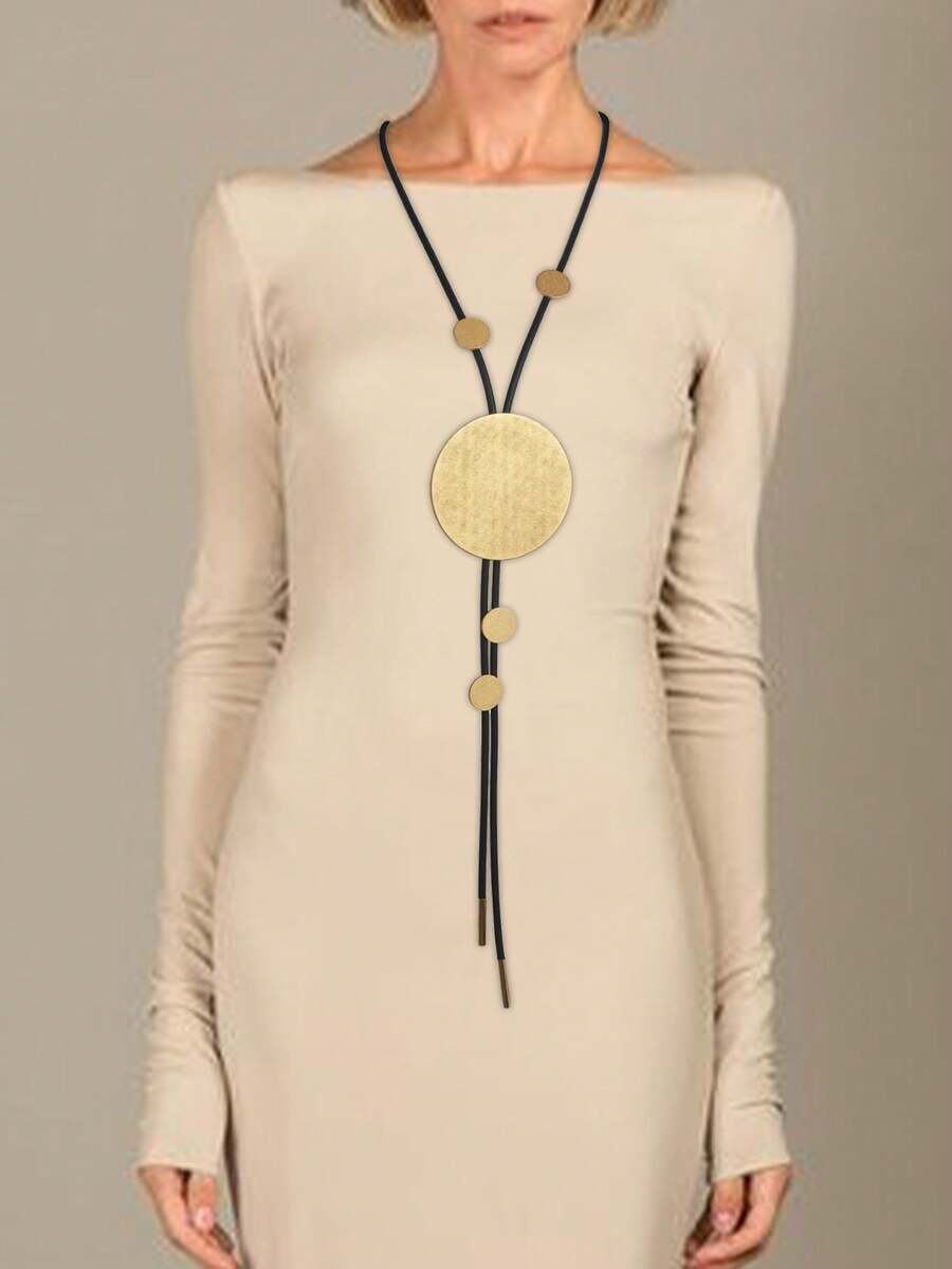 MARLIWOO 1pc Handmade Y-Shaped Bohemian Fashion Accessory, Vintage Round Geometric Jewelry Necklace, Casual Daily Wear - Golden - View 1