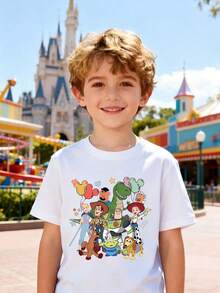Disney Boys' T-Shirt, Toy Story Alphabet Double-Sided Print, Summer Boys' Cotton Crew Neck Short Sleeve, Suitable For Everyday Wear, Holidays, Outdoor Activities, And As A Gift For Children. - 白色 - 查看 2