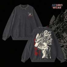Aki Hayakawa Vintage Washed Sweatshirt Hoodie T-Shirt –  Anime Graphic Pullover, Dark Aesthetic Oversized Streetwear, Soft Cotton Unisex Top, Fox Devil Inspired Design, Gift For CSM Fans - 黑色 - 查看 1
