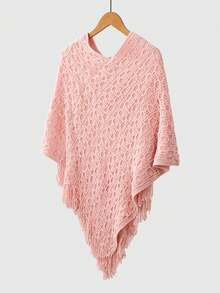 1件人字纹流苏披肩，斗篷披肩，时尚百搭的旅行斗篷，保暖围巾披肩，可搭配连衣裙 - 人字紋流蘇披肩 - 查看 23