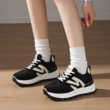 Women's New Casual Sneakers, Lightweight Tennis Shoes, Versatile Comfortable Trainers, Cute & Fashionable Chunky Sneakers - Black - View 6