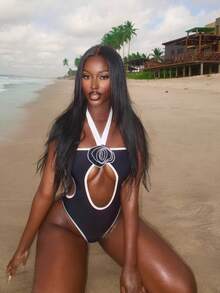 2026 New One-Piece Swimsuit Solid Color Summer Beach Vacation Beachwear,Elegant,Valentine's Day,Beach,Vacation,Carnival,Casual,Chic,Summer Outfits,Summer Holiday Outfits,Spring,Valentine Outfits For Women,Carnival. - 黑色 - 查看 2