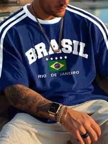 Áo thun cổ tròn tay ngắn thường ngày cỡ lớn dành cho nam - Thiết kế đồ họa "BRASIL" nhiều màu sắc, thích hợp mặc vào mùa hè hoặc mặc hàng ngày - Nhiều màu - Xem 2