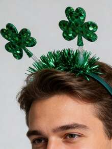 1pc Clover Bohemian Vintage Cute ABS Plastic Green Ribbon Party Headband, St. Patrick's Day Decoration - Green - View 4