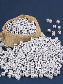 100/1000pcs/Pack White Background Black Letter Beads, 6mm Acrylic English Alphabet Square Letter Beads DIY Jewelry Making Accessories, Decorative Supplies | Overflowing Beads | Durable Bead Material For Jewelry Making - Black and White - View 23