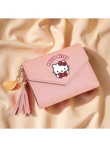 SANRIO 1件装 Hello Kitty 可爱流苏吊坠装饰钱包 人造革多功能钱包 女士短款钱包 零钱包 翻盖卡包 信封包 女士钱包 迷你钱包 小钱包 可爱钱包 沙滩必备度假钱包 沙滩包 - 彩色 - 查看 5