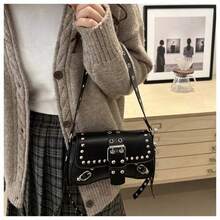 Y2K Fashion Vintage Rivet Women's Shoulder Bag, Crescent Shaped Crossbody Bag, Casual Daily Shoulder Bag Suitable For Shopping, Wallet, Young Women, College Students, Beginners And Office Ladies. It's Perfect For Office, University, Work, Business, Commuting, Outdoor, Travel And Hiking , Vintage Bag - 黑色 - 查看 5